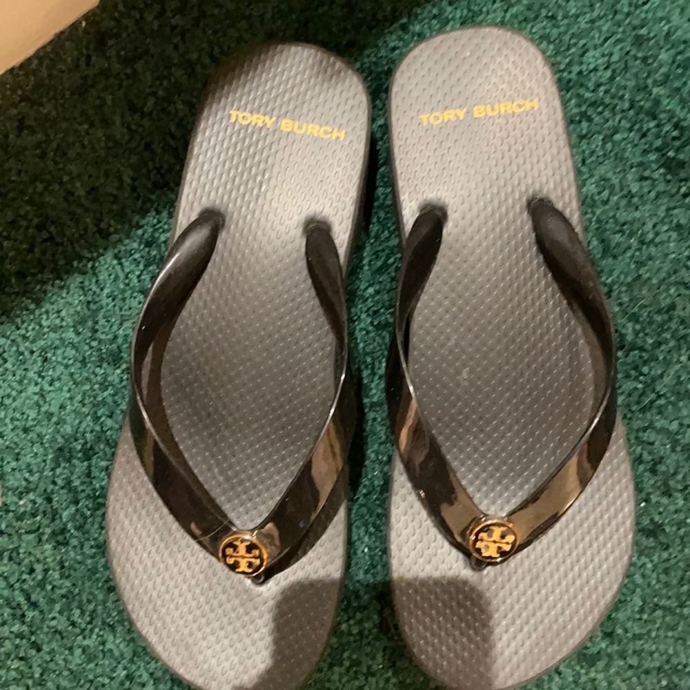 Black Tory Burch Platform Flip Flops